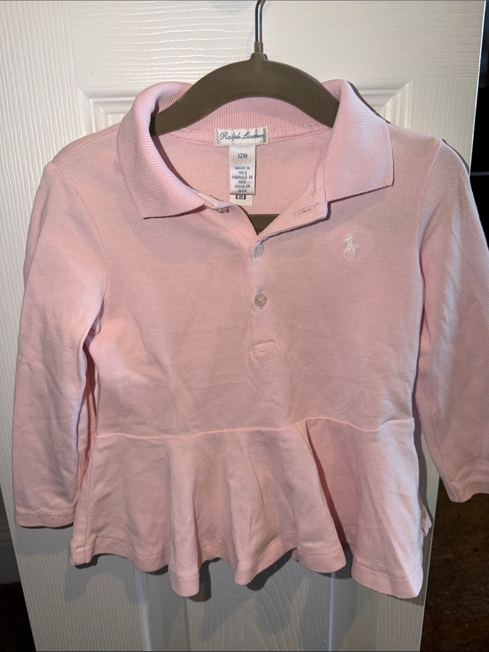 Ralph Lauren Light Pink Long-Sleeve Polo Peplum Top